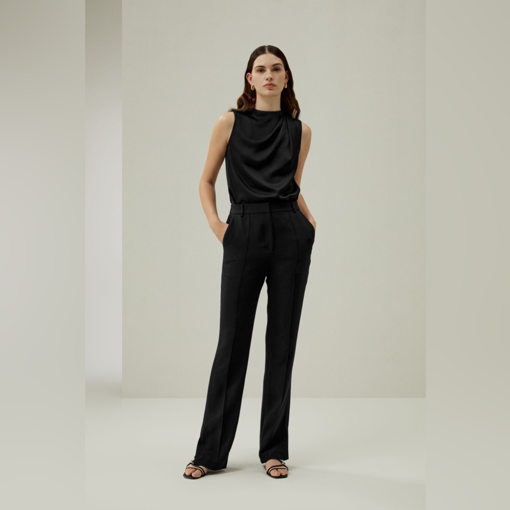Silk Straight Leg Trousers With Side Slit